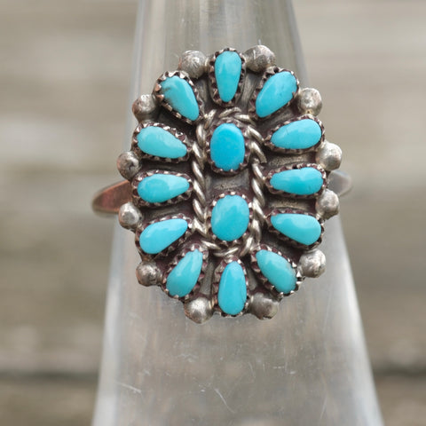 Vintage Sterling Turquoise Cluster Ring 6