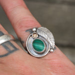 Vintage Sterling Malachite Feather Ring 5.5