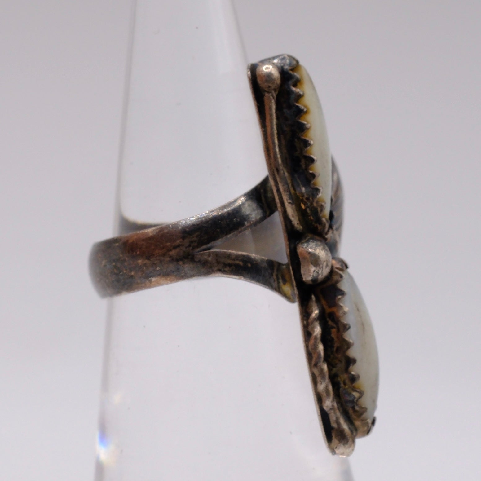 Vintage Sterling 2-Stone Mother Of Pearl Ring 3.25