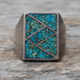 Vintage Sterling Crushed Turquoise Inlay Ring 10.25