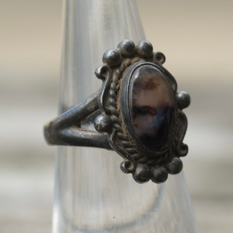 Vintage Sterling Agate Ring 5.25