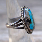 Vintage Sterling Turquoise Roper rIng 5.75