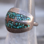 Vintage Sterling Turquoise Chip Inlay Ring 7