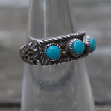 Vintage Sterling 3-Stone Turquoise Arrowhead Ring 4.5