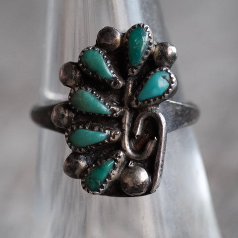 Vintage Sterling Turquoise Petit Point Ring 6.25