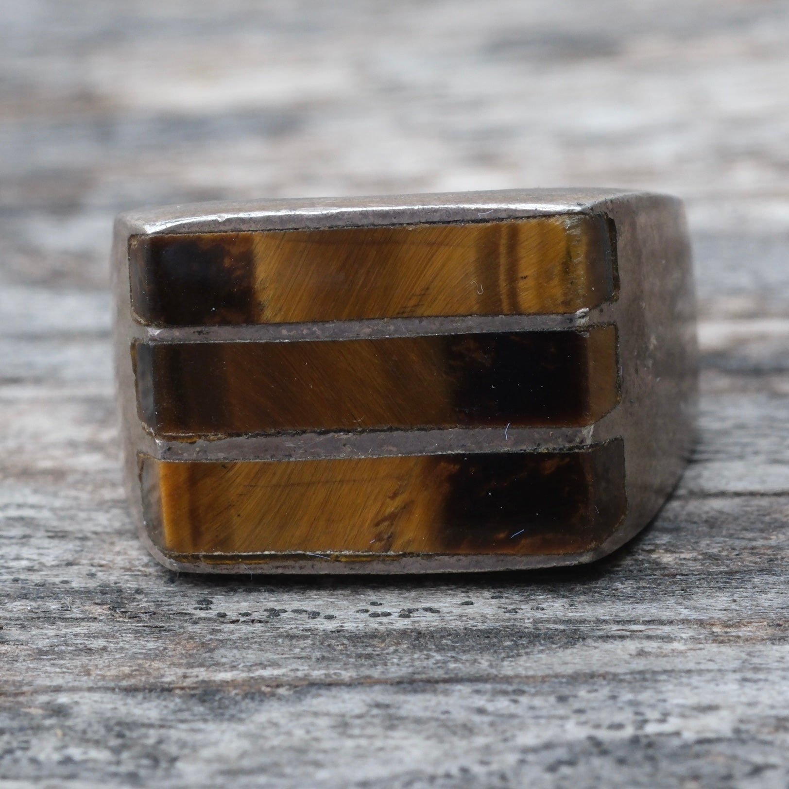 Vintage Sterling Tigers Eye Inlay Striper Ring 9