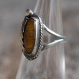 Vintage Sterling Tigers Eye Feather Ring 5.5