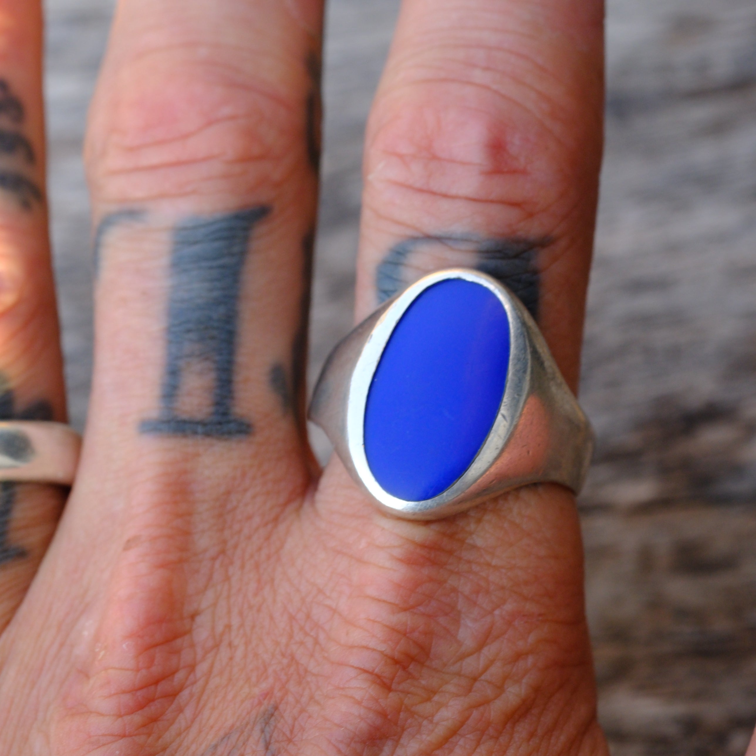 Vintage Sterling Lapis Signet Ring 13.75