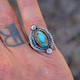 Vintage Sterling Turquoise Roper Ring 5.75