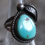 Vintage Sterling Turquoise Feather Ring 6.25