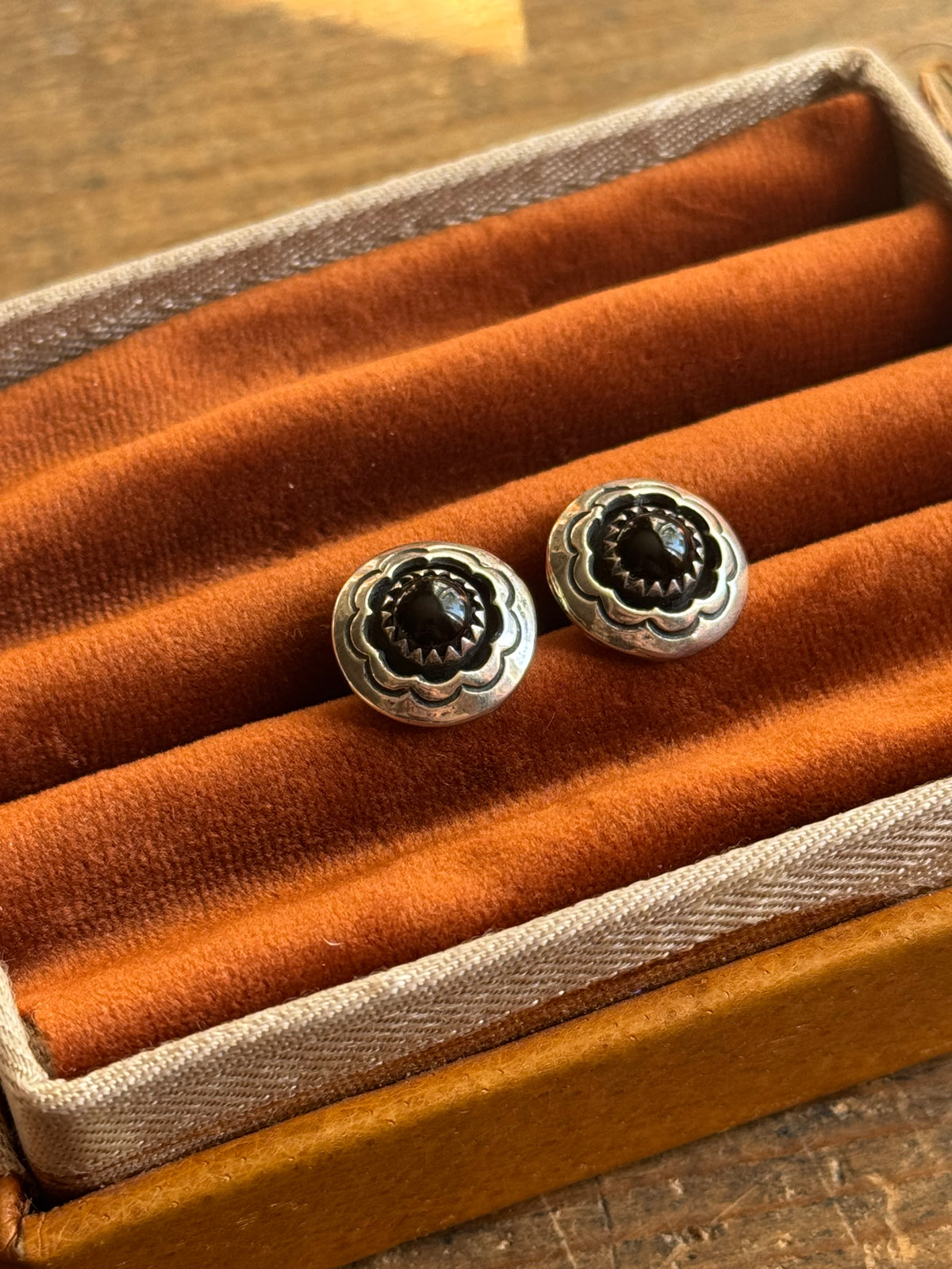 Vintage Sterling Silver Stamped Onyx Shadowbox Earrings
