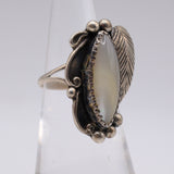 Vintage Sterling Mother Of Pearl Feather Ring 5.25