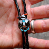 Vintage Sterling Multi Stone Inlay Thunderbird Bolo Tie