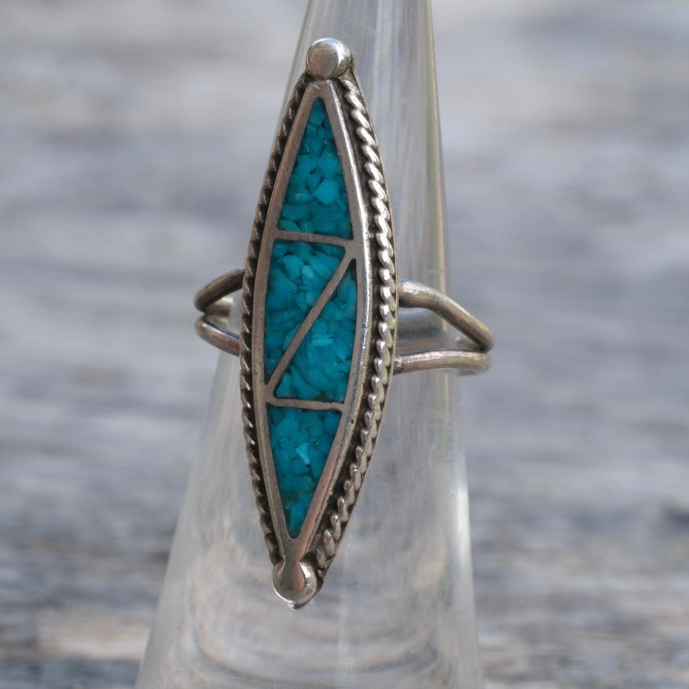 Vintage Sterling Turquoise Inlay Ring 5.75