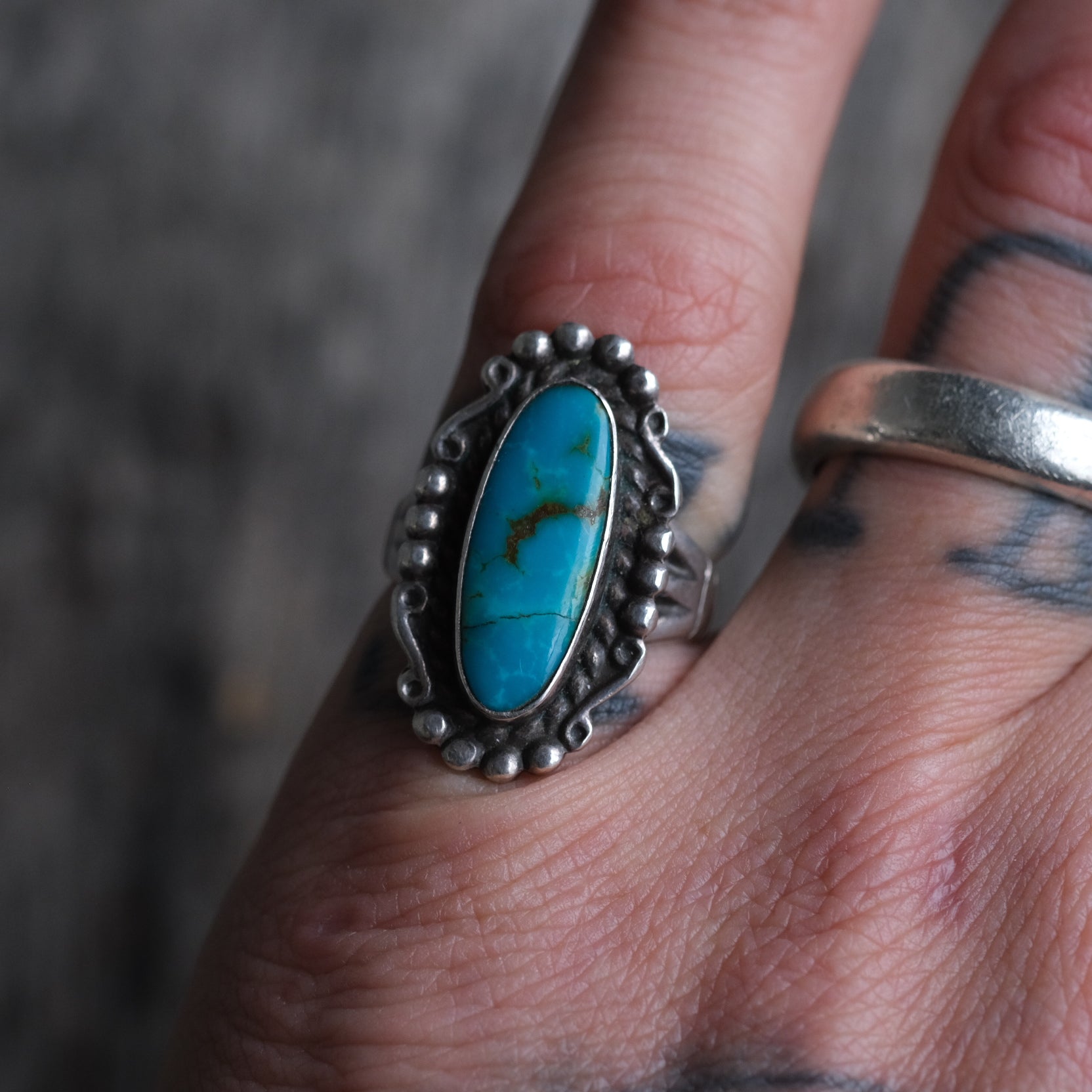 Vintage Sterling Turquoise Ring 5.5