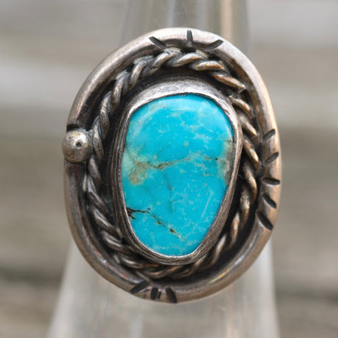 Vintage Sterling Turquoise Roper Ring 6.25