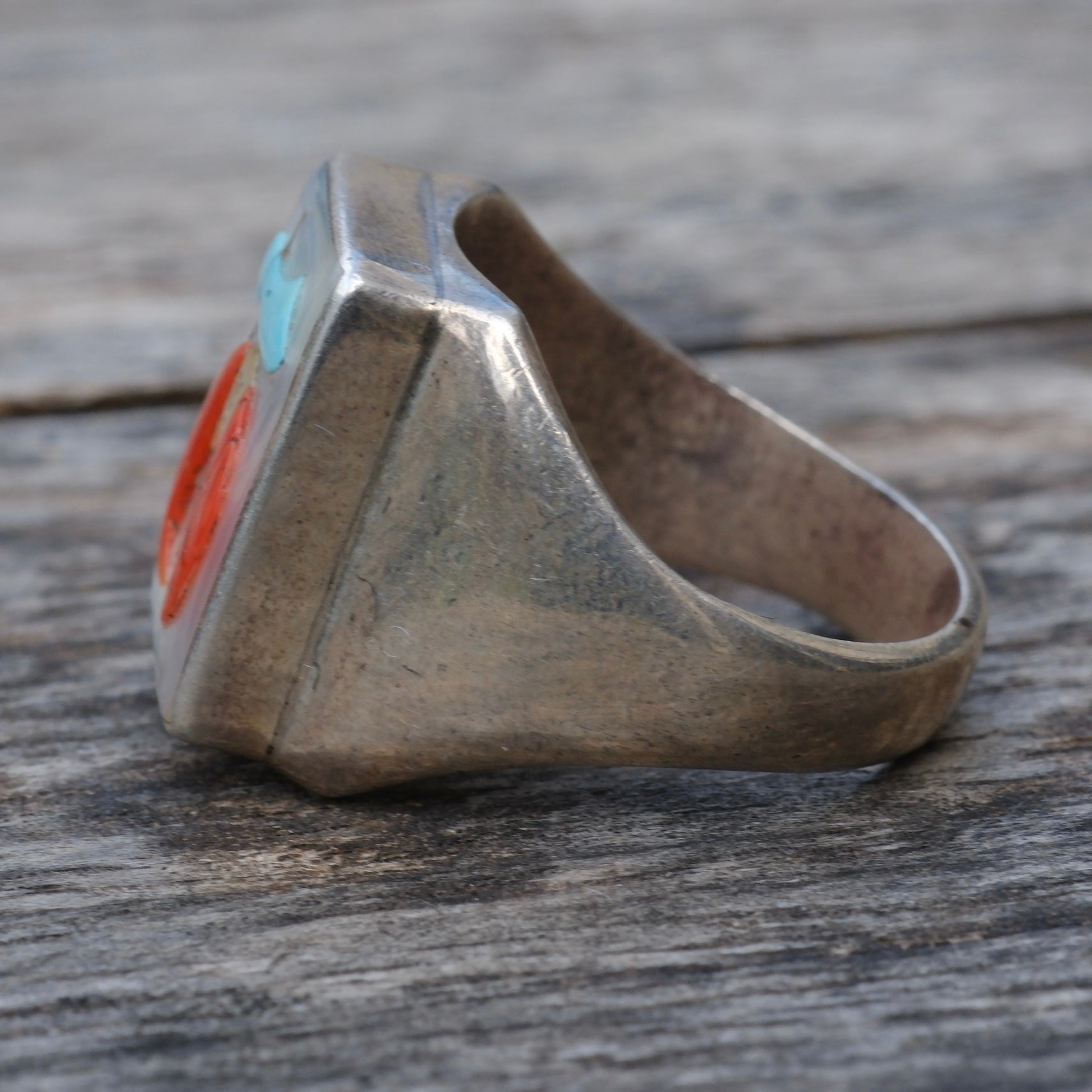 Vintage Sterling Zuni Inlay Shriners Ring 10.75