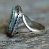 Vintage Sterling Matrix Turquoise Ring 12.75