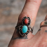 Vintage Sterling Turquoise and Coral Ring 6