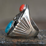 Vintage Sterling Turquoise and Coral Feather Ring 9