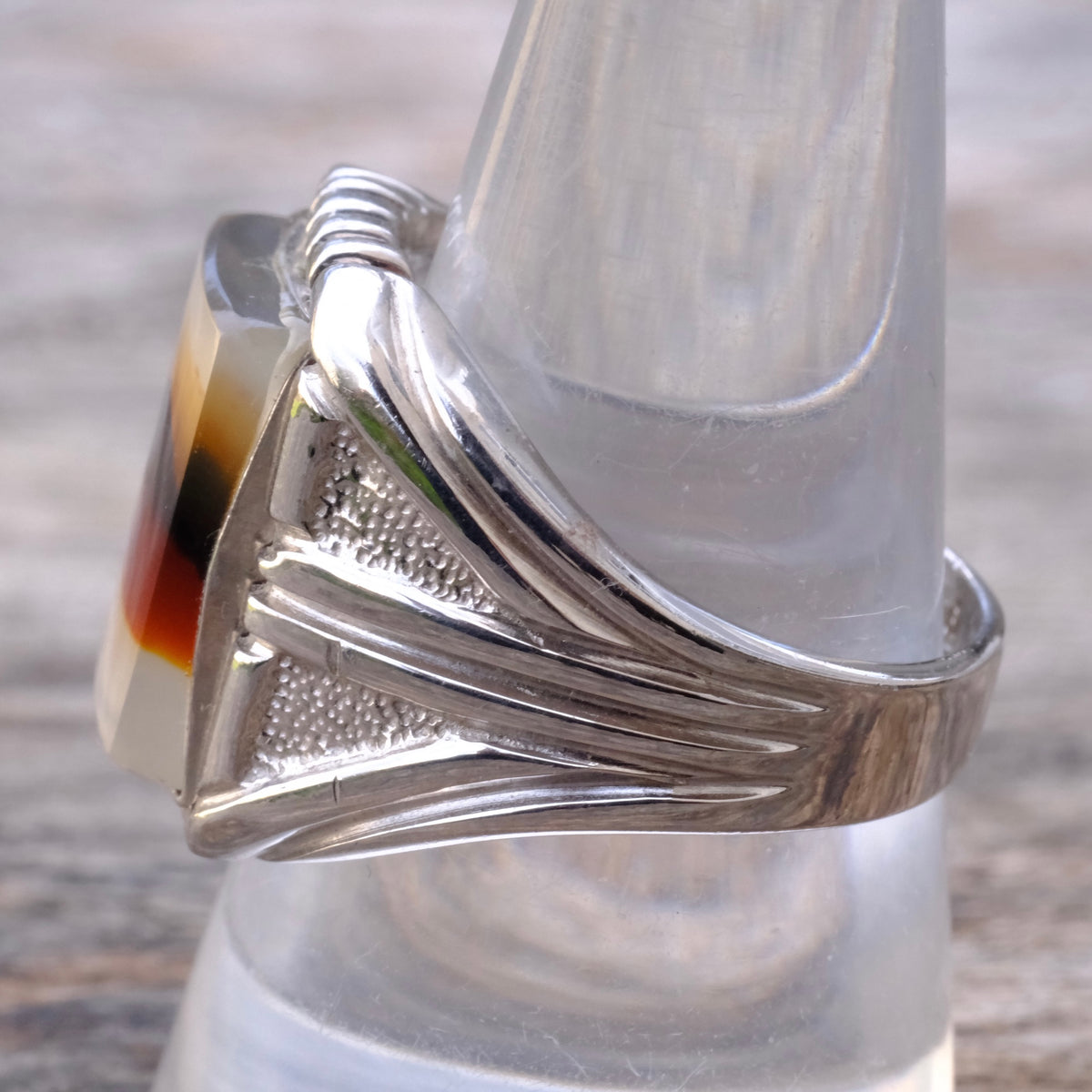 Vintage Sterling Agate Signet Ring 10