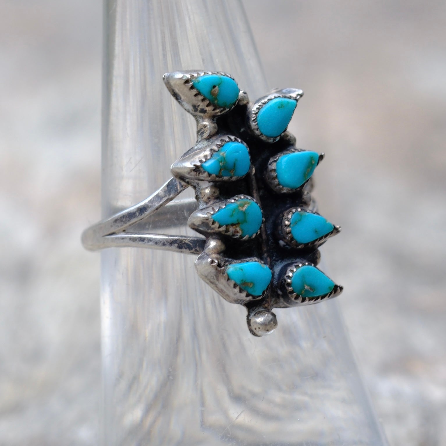 Vintage Sterling Silver Turquoise Fern Leaf Ring 6.5