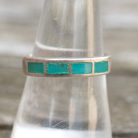 Vintage Sterling Turquoise Inlay Band 8.5