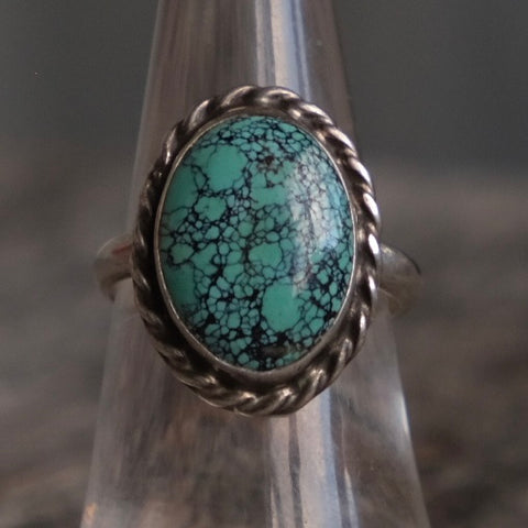 Vintage Sterling Turquoise Roper Ring 7.25