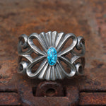 Incredible Vintage Sterling Turquoise Sandcast Cuff