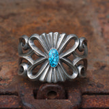 Incredible Vintage Sterling Turquoise Sandcast Cuff