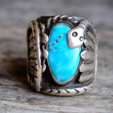 RARE Vintage Sterling Turquoise Snake Ring 8