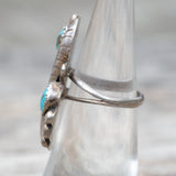 Vintage Sterling 2-Stone Turquoise Feather Ring 5