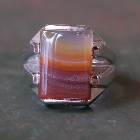 Vintage Sterling Agate Mid Century Signet Ring 9.25