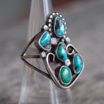 Vintage Sterling Turquoise Cluster Ring 6.25