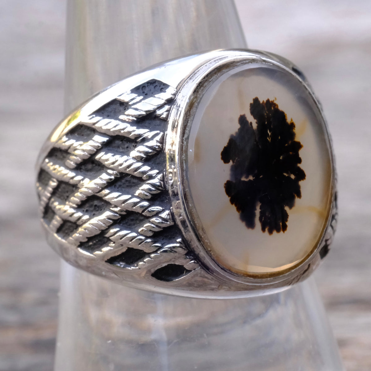 Vintage Sterling Agate Signet Ring 8.5
