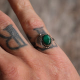 Vintage Sterling Malachite Feather Ring 6