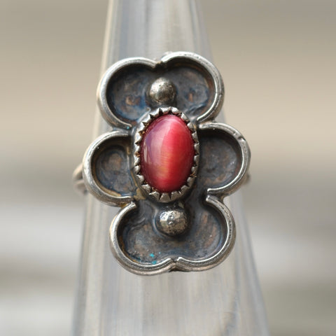 Vintage Sterling Tigers Eye Floral Ring 3