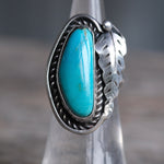 Vintage Sterling Turquoise Feather Ring 4.75