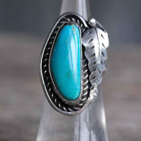 Vintage Sterling Turquoise Feather Ring 4.75