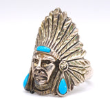 Vintage Sterling Turquoise Big Chief Ring 12