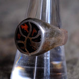 Vintage Sterling Coral Chip Inlay Ring 9.75