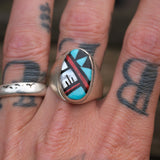 Vintage Sterling Zuni Inlay Ring 11.5
