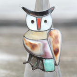 Vintage Sterling Inlay Owl Ring 5.75