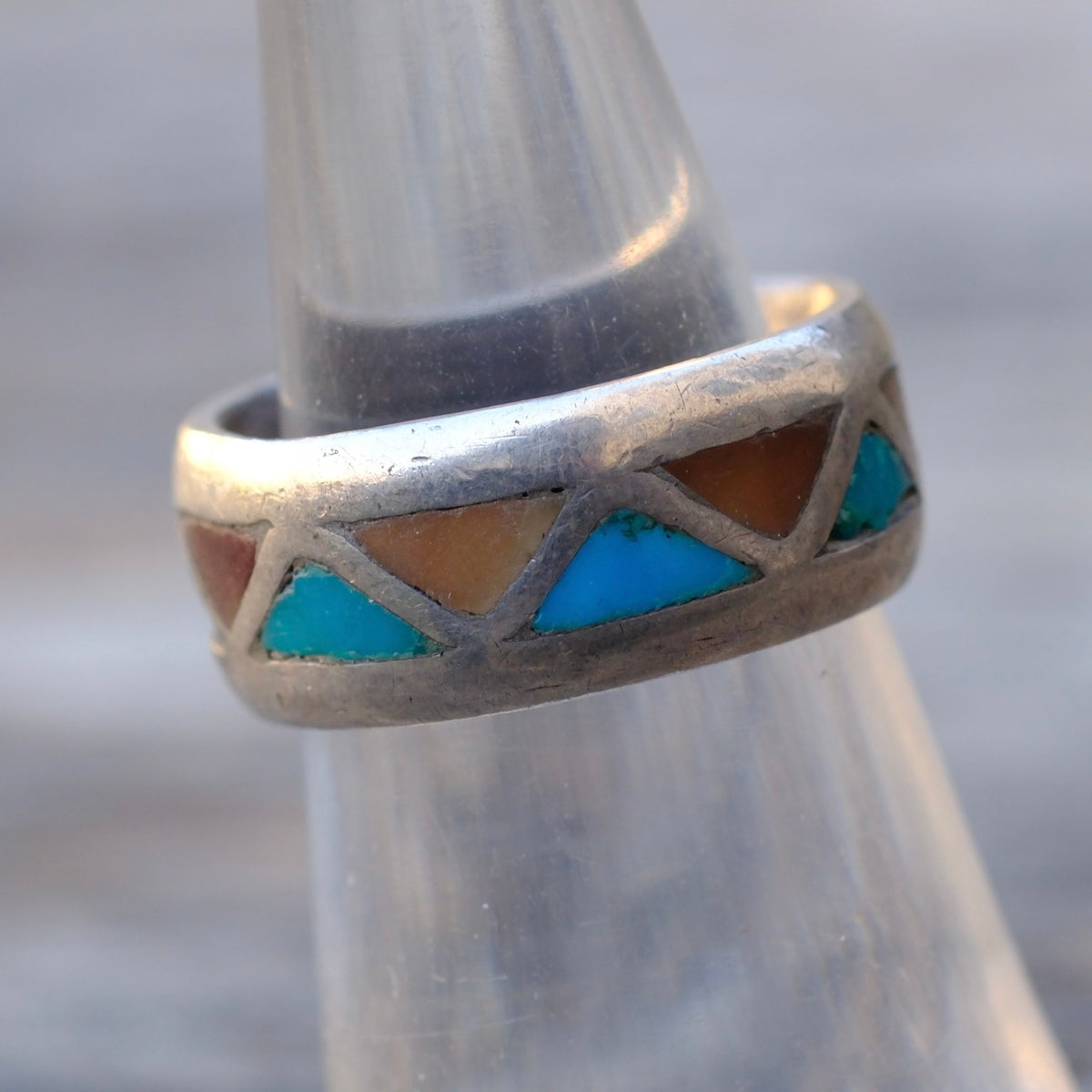 Vintage Sterling Multi Stone Inlay Band 5 Missing stone