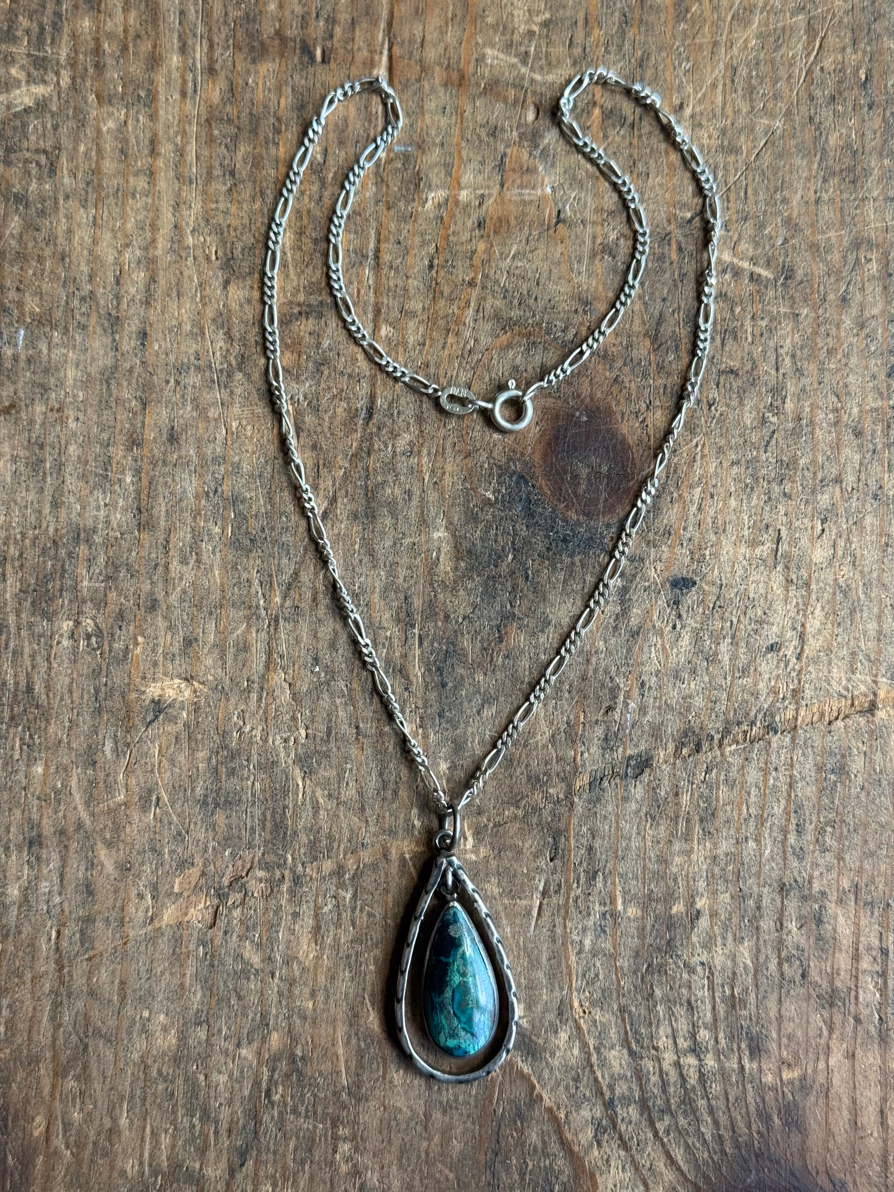Vintage Sterling Silver Chrysocolla Teardrop Necklace