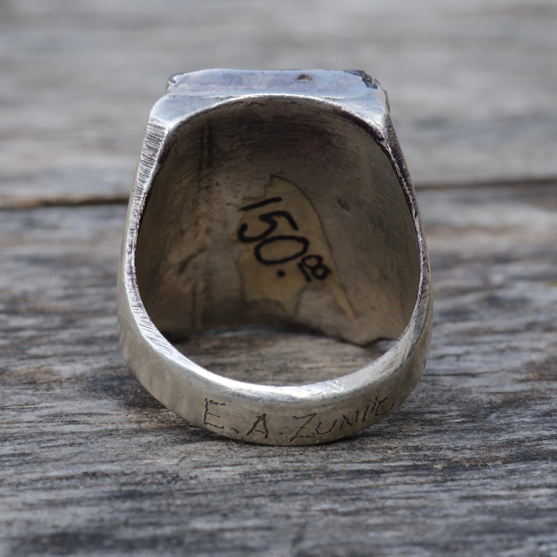 RARE 1960's Vintage Sterling Ram Inlay Ring 10.75