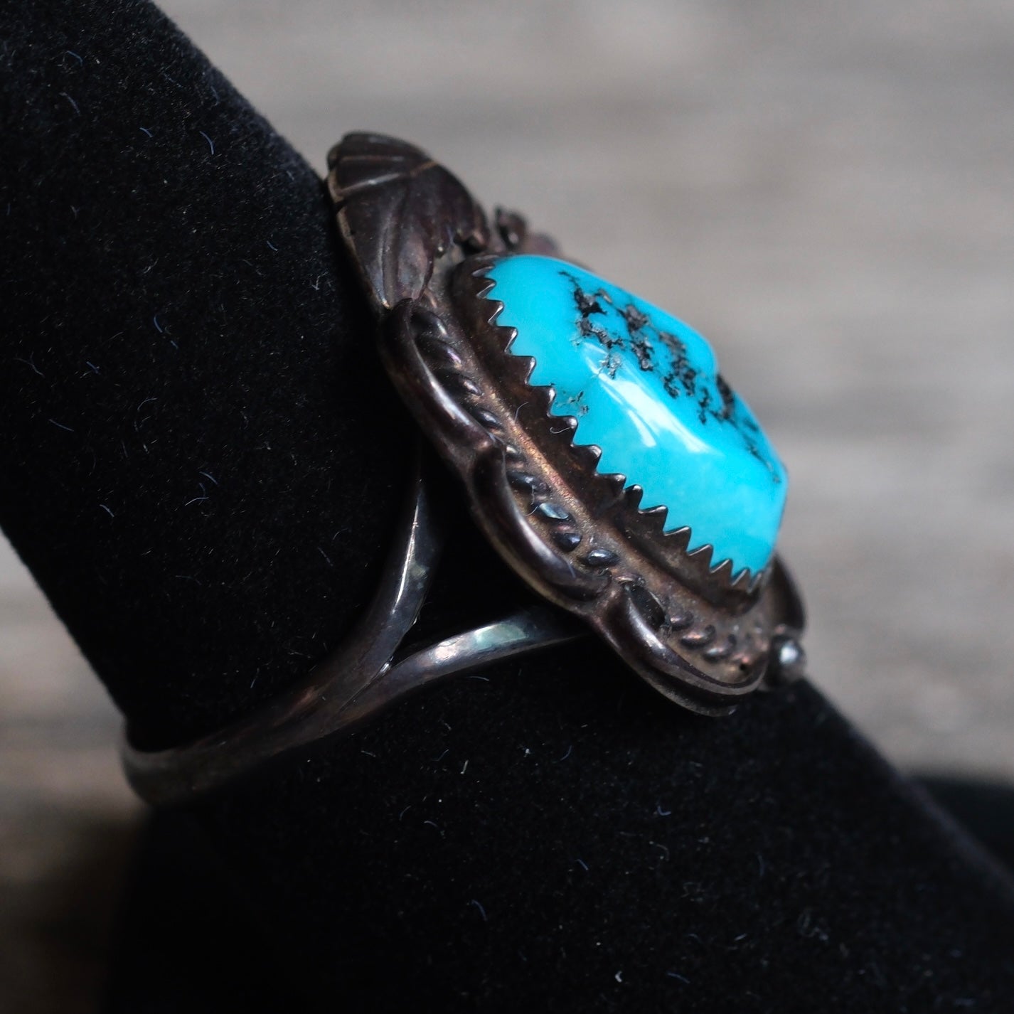 Vintage Sterling Turquoise Feather Ring 7.75