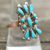 Vintage Sterling Turquoise Cluster Ring 8.75