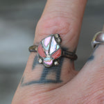 Vintage Sterling Coral and Abalone Inlay Ring 6.5