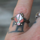 Vintage Sterling Coral and Abalone Inlay Ring 6.5